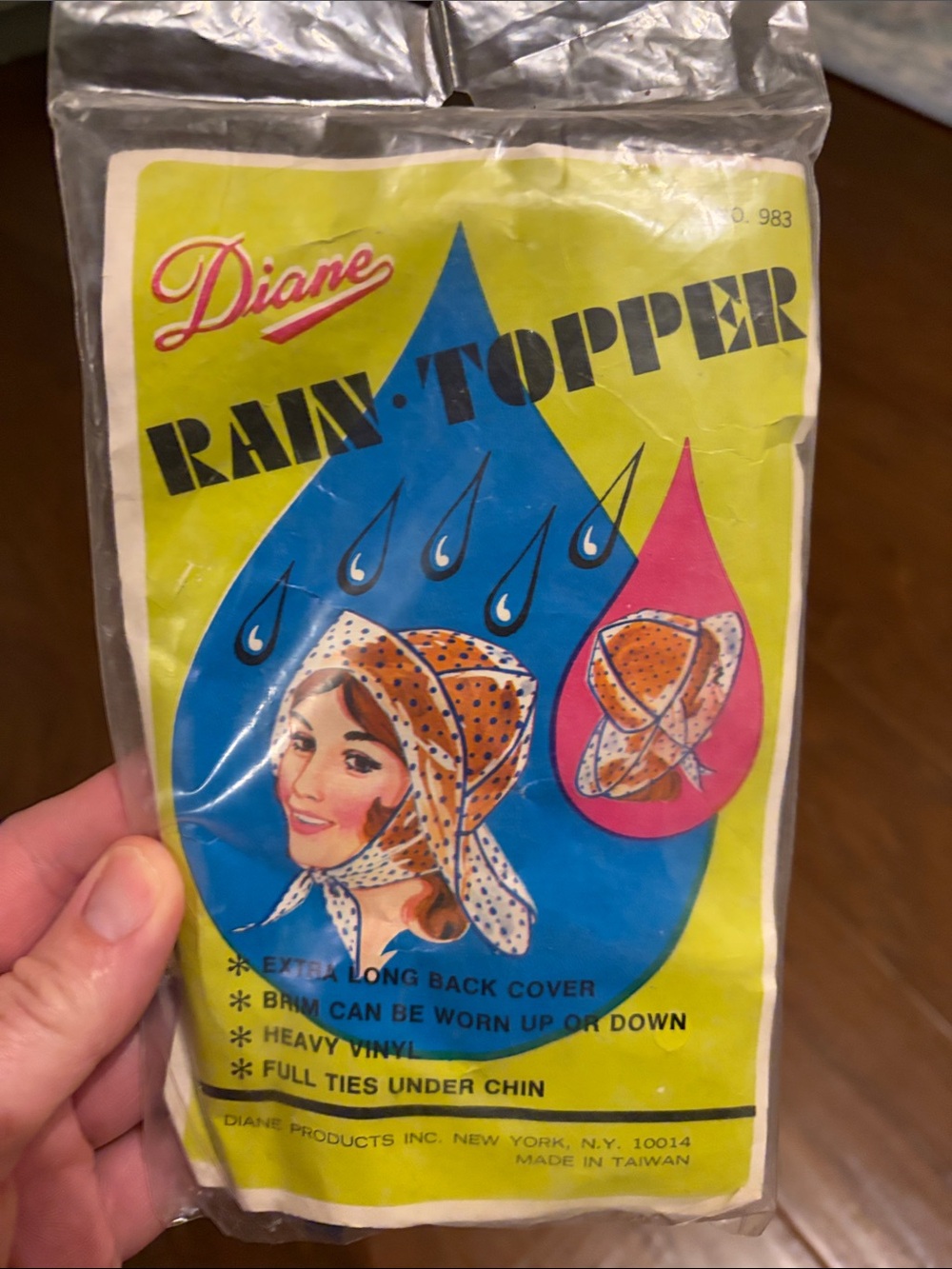 Vintage Dead Stock Sealed Diane Rain Topper Hood Bonnet Blue Polka Dot